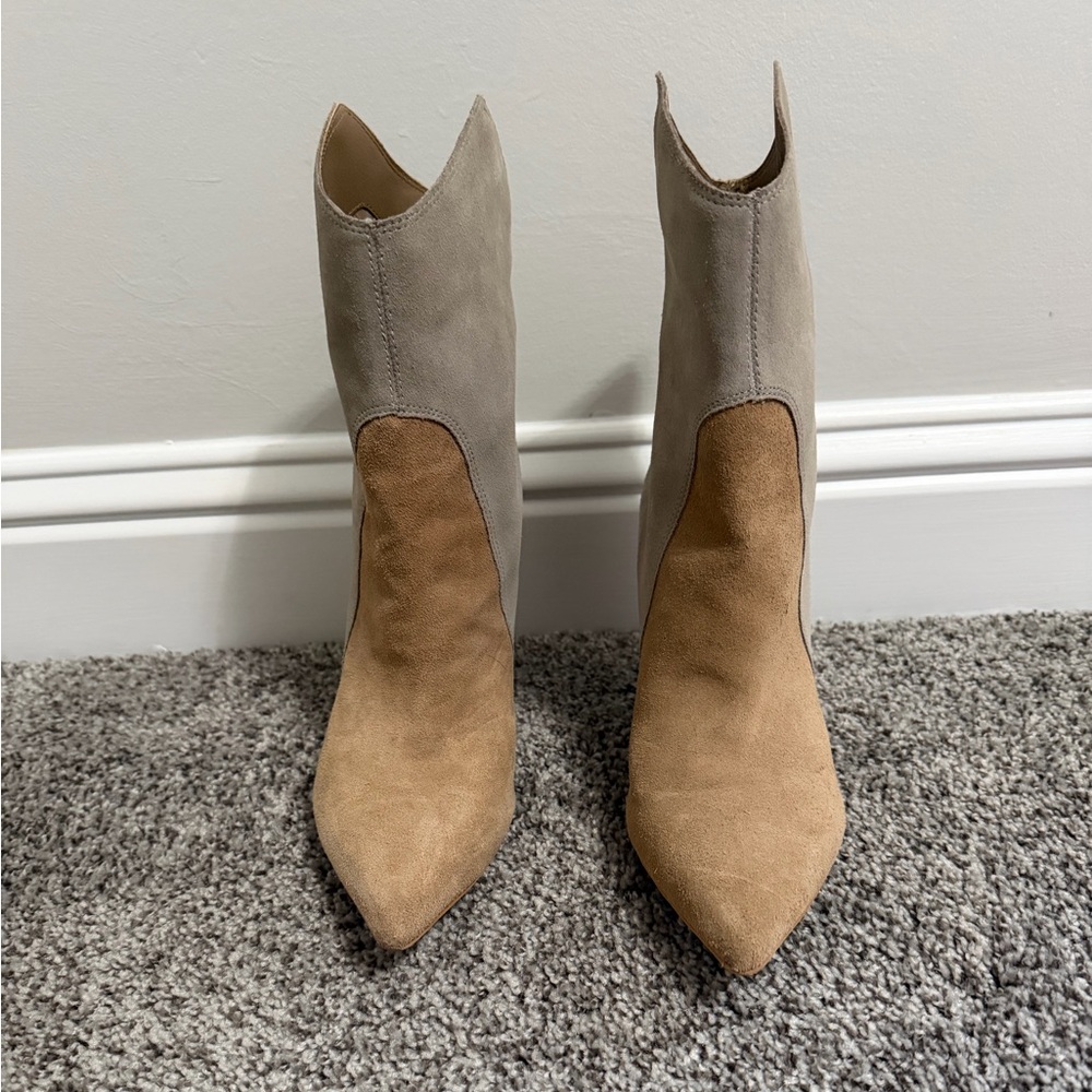 Dolce Vita Tan and Gray Heeled Boots